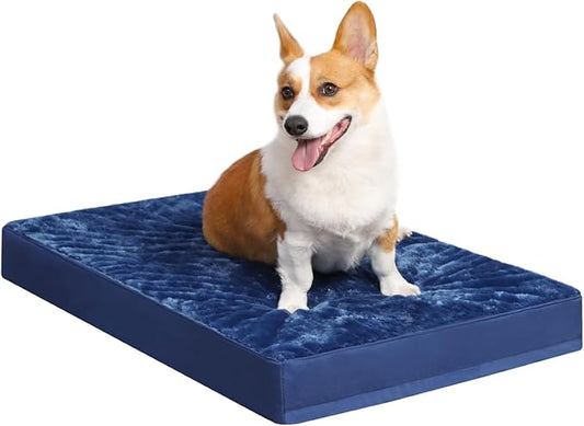 KSIIA Orthopedic Dog Bed for Small Dogs with Waterproof Lining, Blue, 23x17 | Deluxe Soft Plush Dog Crate Bed, Washable Pet Mat with Removable Cover & Egg Crate Foam for Small Dogs Sleeping & Relaxing by KSIIAPetProducts