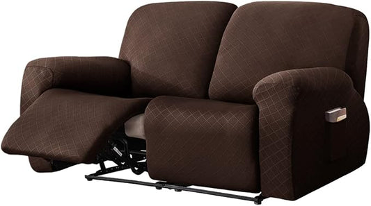 vctops Diamond Recliner Loveseat Slipcover 6-Pieces Stretch Dual Recliner Sofa Covers for 2 Seat Dual Reclining Loveseat Couch Soft Solid Furniture Protector (Dark Coffee,2 Seat) by vctops