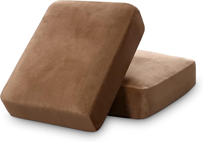 PrinceDeco Stretch Velvet Couch Cushion Covers, Soft Cushion Slipcover for Chair Loveseat Sofa Cushion Furniture Protector Seat Cushion Sofa Cover (Each Width Up to 29.5", Camel) by PrinceDeco