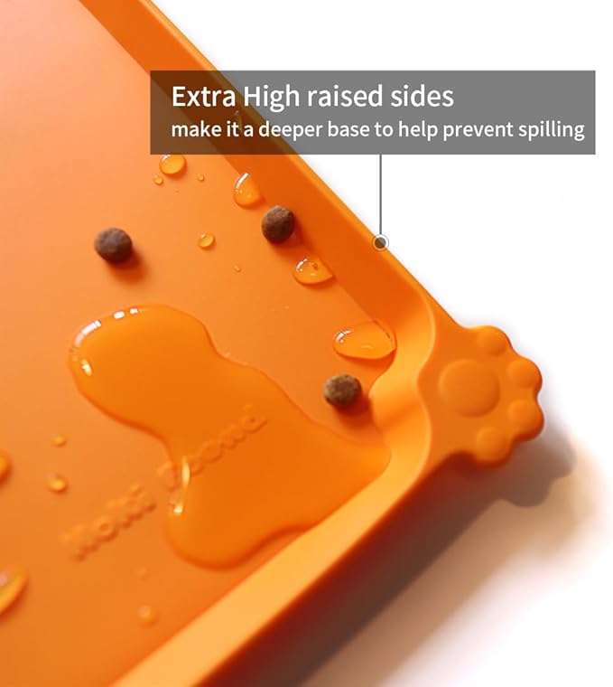 Hoki Found L Silicone Non Slip Pet Dog Cat Bowl Mats - Placemat - Feeding Mat - Waterproof - For Carpet - Orange - Image 2