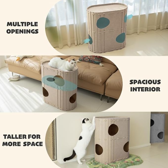 PETKARAY 2-Story Felt Cat House, Large Bed Cave for Indoor Cats, Felt Tunnel Hideaway Condo for Multi-Cat Households, 23.6x22x12 inches, Grey - Image 6
