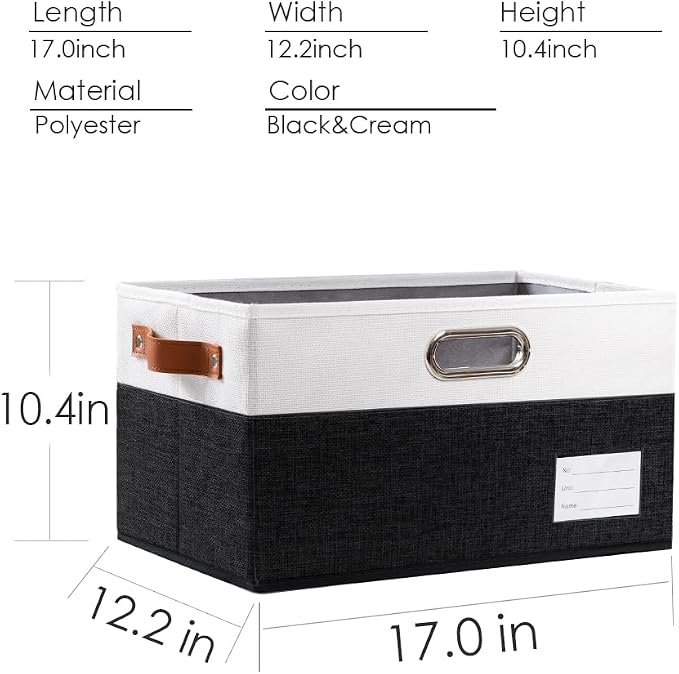 PRANDOM Larger Foldable Storage Bins with Handles [3-Pack] Fabric Collapsible Storage Boxes Baskets Cubes Containers with Handles for Closet Living Room Bedroom (Black & White 17.3x12.2x10.4') - Image 3