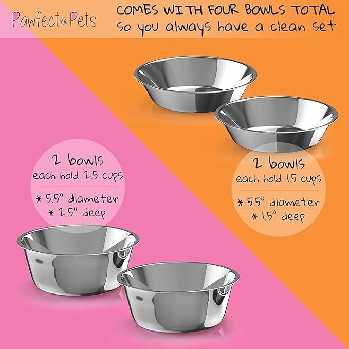 4" Tall Elevated Dog Bowls for Small Dogs, Food and Water Bowl Set by Pawfect Pets (Natural Bamboo) - Image 4