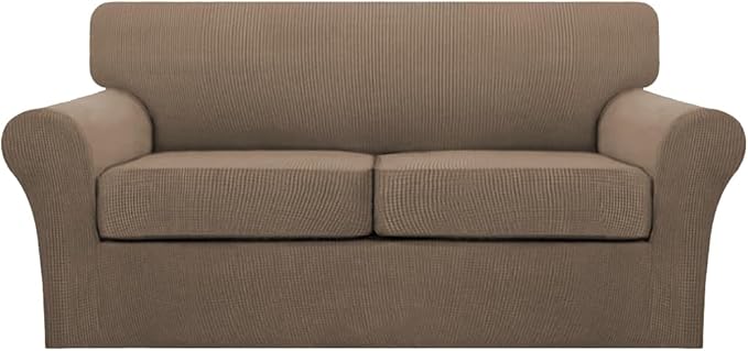 Turquoize 3 Piece Sofa Covers for 2 Cushion Couch Sofa Slipcover Soft Couch Cover for Dogs-Washable Sofa Furniture Cover with 2 Individual Cushion Covers, Feature Fabric (2 Cushion Sofa, Macchiato) by Turquoize