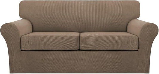 Turquoize 3 Piece Sofa Covers for 2 Cushion Couch Sofa Slipcover Soft Couch Cover for Dogs-Washable Sofa Furniture Cover with 2 Individual Cushion Covers, Feature Fabric (2 Cushion Sofa, Macchiato) by Turquoize