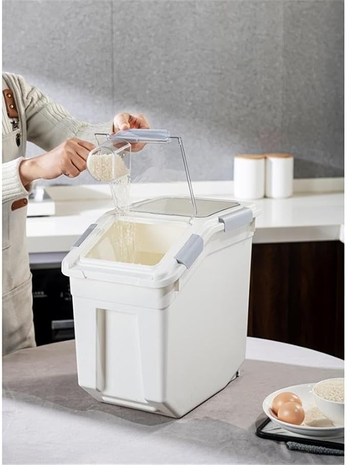 HANAMYA 32.5 Liter / 35 lbs Pet Food Storage Container with Measuring Cup, BPA free, For Dog Food | Cat Food | Rice | Grain | Flour, White & Gray, 1 count - Image 3