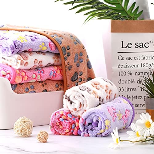 Tatuo 4 Pack Fleece Dog Blankets for Puppy Cats Multi-Size Sleep Mat for Pet Guinea Pig Soft Washable Warm Crate Bed Puppy Teething Toys Print Pattern Blanket Indoor(Mixed Color,30 x 20.5 Inch,Paw) - Image 2