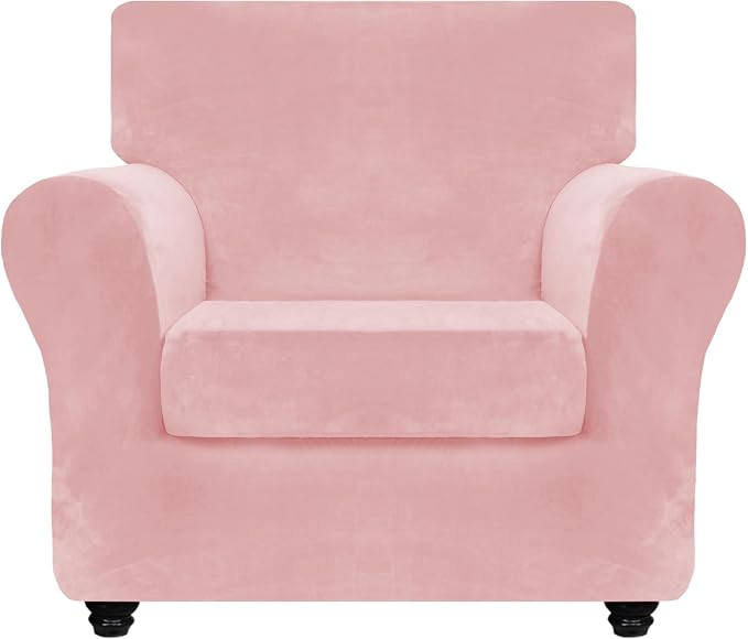 ZNSAYOTX Luxury Velvet Chair Slipcovers with Arm 2 Piece Stretch Chair Covers for Living Room Thick Soft Armchair Slipcover Anti Slip Pet Friendly Furniture Protector (Rose),30"-47"(1 Cushion) by ZNSAYOTX