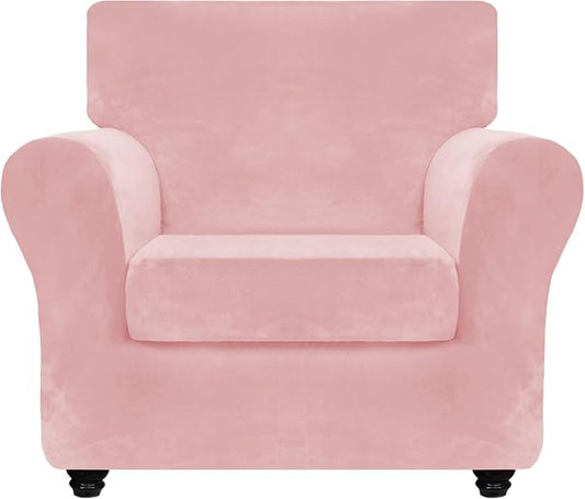 ZNSAYOTX Luxury Velvet Chair Slipcovers with Arm 2 Piece Stretch Chair Covers for Living Room Thick Soft Armchair Slipcover Anti Slip Pet Friendly Furniture Protector (Rose),30"-47"(1 Cushion) by ZNSAYOTX