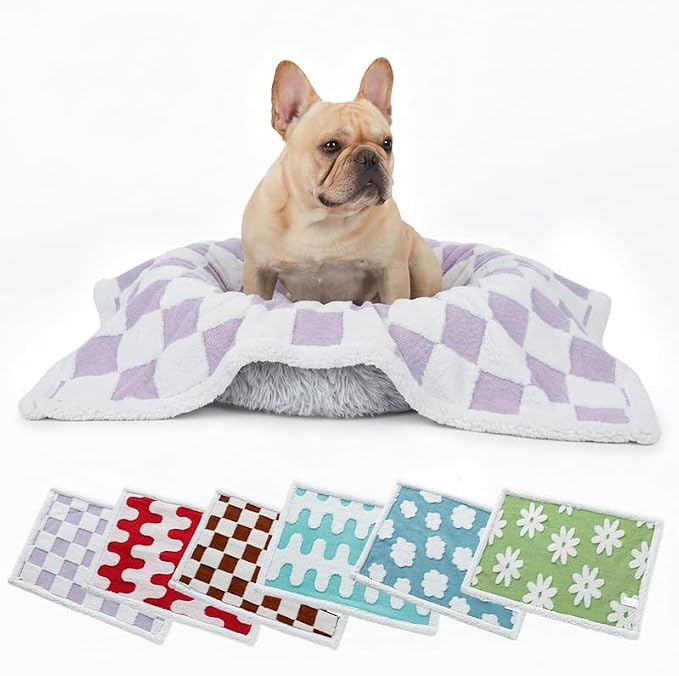 Waterproof Pet Blanket,Dog Bed Covers Couch Sofa Stylish Jacquard Pets Throw Blankets for Puppy Cats Washable Reversible Furniture Protection Covers (Purple Check,S) - Image 5