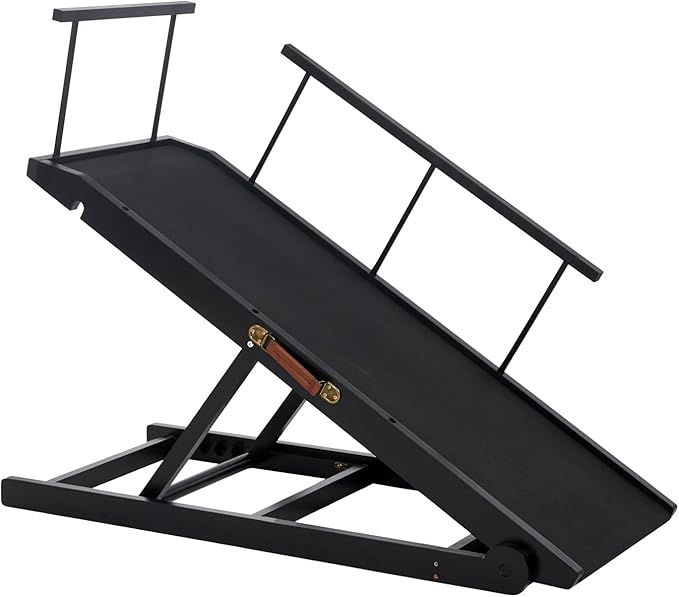 Dog Ramp for Bed and Couch- 5 Height Adjustable Premium Solid Wood Pet Ramp for Small, Medium Dogs, Collapsible Anti-Slip Dog Ramp for Sofa, Couch & Beds (Black, 115)