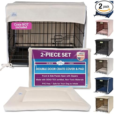 Pet Dreams Dog Crate Cover & Mat- Breathable Non-Toxic Kennel Topper for Double-Door Crates, Fits iCrate Dog Cages 18, 24, 30, 36, 42, 48 Inches (Ivory, Medium, 30“) by PetDreams