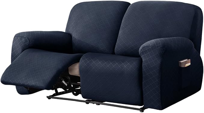 vctops Diamond Recliner Loveseat Slipcover 6-Pieces Stretch Dual Recliner Sofa Covers for 2 Seat Dual Reclining Loveseat Couch Soft Solid Furniture Protector (Navy,2 Seat) by vctops