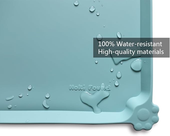 Hoki Found L Silicone Non Slip Pet Food Tray - Dog Cat Bowl Mats - Waterproof Dog Cat Food Mats for Carpet - Light Turquoise - Image 3
