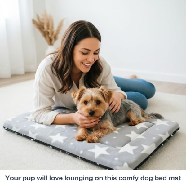 Dog Bed Mat, Reversible Crate Pad & Cute Dog Bed - Machine Washable Kennel Mat with Ultra Soft (Big&Small Stars Gray, 24" L*18" W*1.5" Th) - Image 6