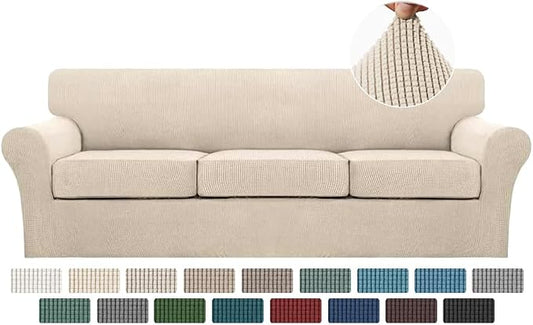 Turquoize 4 Piece Sofa Covers For 3 Cushion Couch Sofa Slipcover Soft Couch Cover For Dogs-Washable Sofa Furniture Covers With 3 Individual Large Cushion Covers Feature Fabric (XL Sofa,Biscotti Beige) by Turquoize