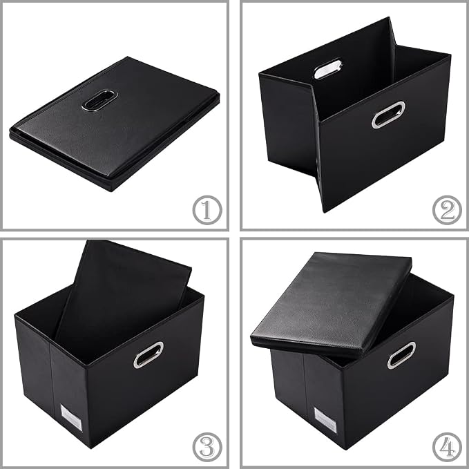PRANDOM Large Stackable Storage Boxes with Lids [5-Pack] Leather Fabric Foldable Storage Bins Organizer Containers Baskets Cubes with Cover for Bedroom Closet Office Nursery Black(17.7x11.8x11.8) - Image 6