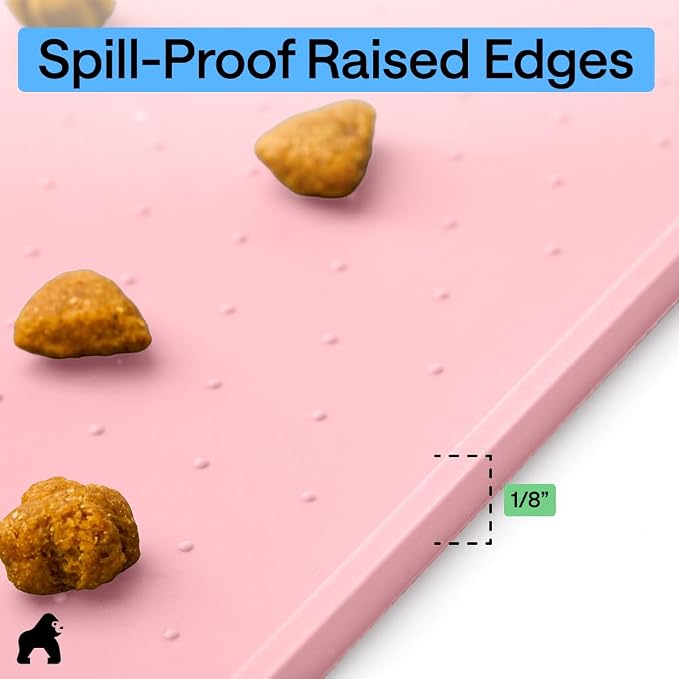 GORILLA GRIP 100% Waterproof Raised Edge BPA Free Silicone Pet Feeding Mat, Dog Cat Food Mats Contain Spills Protects Floors, Placemats for Cats and Dogs Water Bowl, Pets Accessories 23x15 Pink - Image 7