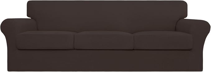 Easy-Going 4 Pieces Stretch Couch Cover Oversized Sofa Cover for Dogs Washable Sofa Slipcover for 3 Separate Cushion Couch Spandex Elastic Furniture Protector for Pets, Kid(Chocolate, Oversized Sofa) by Easy-Going