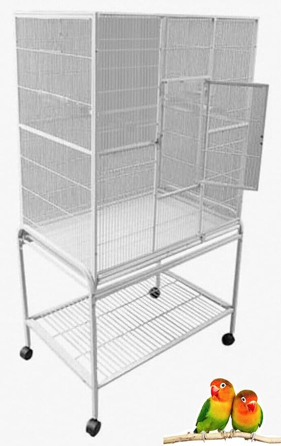 64" Extra Large Wrought Iron Side Nesting Box Doors for Flight Breeding Canary Parakeet Cockatiel Lovebird Finch Bird Flight Home Cage Easy to Clean Pull Out Tray with Removable Rolling Stand by Mcage