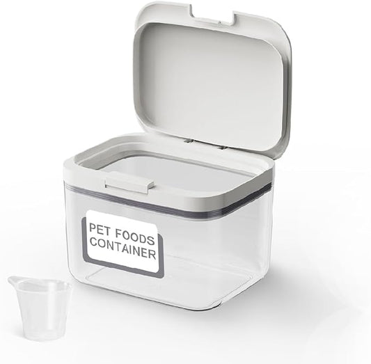 LivLab Mker Pet Food Storage Container 5 lbs Airtight Dog/Cat Food Container with Measuring Cup, BPA Free, Rice & Flour Storage Container for Dog Treats and Cat Food (3 lbs), White by LivLabMker