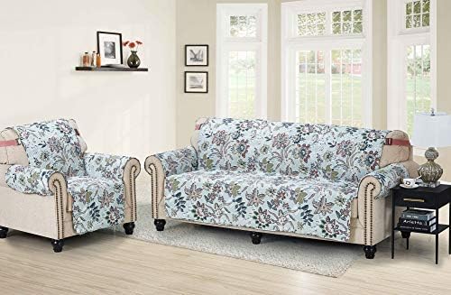 Brilliant Sunshine Green Vintage Beautiful Flowers Couch Cover, 70" seat | Non Slip Sofa Cover, Quilted Furniture Protector, Large Washable Slipcover for Pets, Dogs & Cats - Image 7