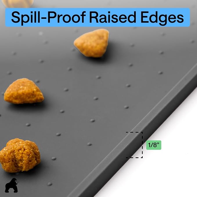 GORILLA GRIP 100% Waterproof Raised Edge BPA Free Silicone Pet Feeding Mat, Dog Cat Food Mats Contain Spills Protects Floors, Placemats for Cats and Dogs Water Bowl, Pets Accessories 23x15 Charcoal - Image 7