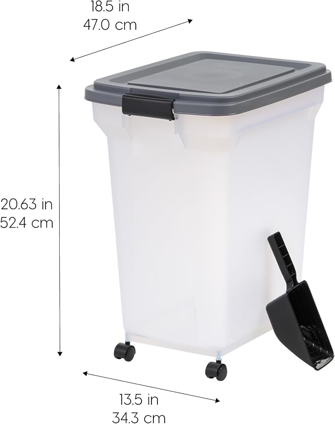 IRIS USA Dog Food Storage Container 40 lbs, Attachable Wheels, & Included Scoop, for Dog Cat Birds and other Pets, Food Storage Bin, Keep Fresh, Easy Mobility, BPA Free - Made in the USA, Dark Gray - Image 2