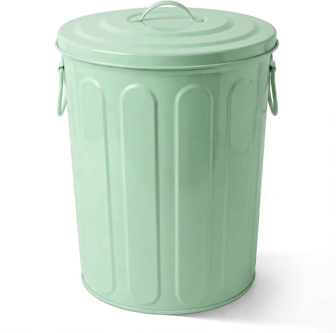 Plexon 5 Gallon Small Metal Trash Can with Lid Outdoor Galvanized Steel Bucket with Lid 5 Gal Storage Can for Dog Food Bird Seed Storage Container, Green by Plexon