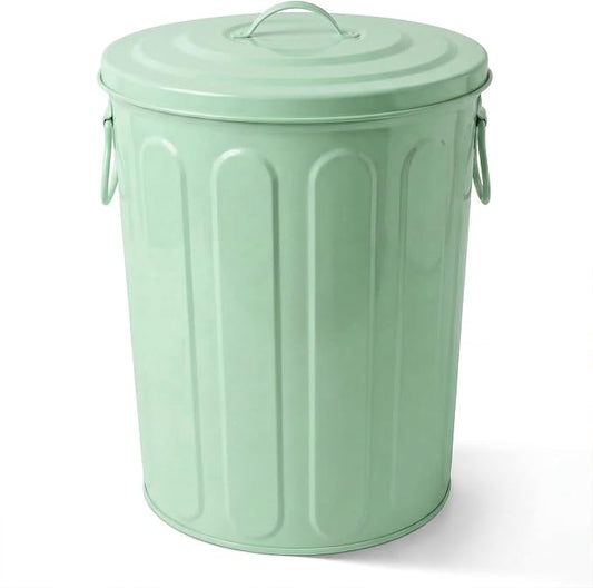 Plexon 5 Gallon Small Metal Trash Can with Lid Outdoor Galvanized Steel Bucket with Lid 5 Gal Storage Can for Dog Food Bird Seed Storage Container, Green by Plexon