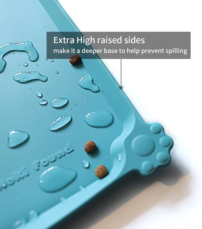 Hoki Found Large Silicone Pet Food Mats - Non Slip Bowl Placemats - Waterproof Dog Cat Food Mats For Floors - Glacier - Image 2