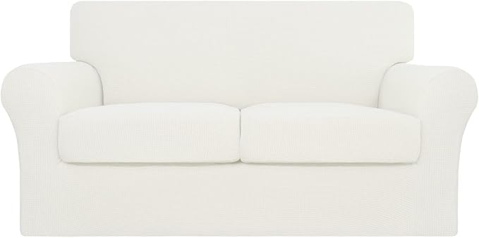 Easy-Going 3 Pieces Stretch Couch Cover Sofa Cover for Dogs Washable Sofa Slipcover for 2 Separate Cushion Couch Spandex Jacquard Fabric Elastic Furniture Protector for Pets, Kids (Ivory, Loveseat) by Easy-Going