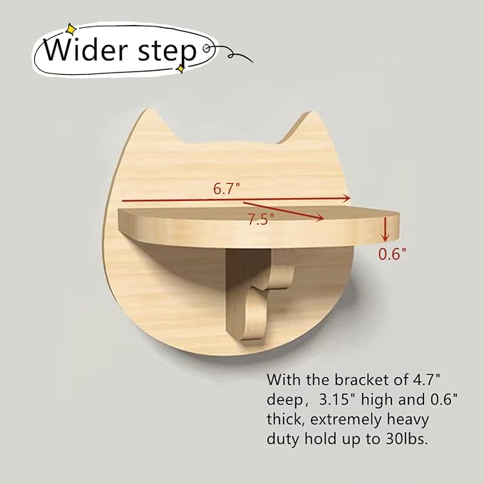 SHENGOCASE 6.7" x 7.5" Solid Wood Wall Mounted Cat Steps, Cat Wall Furniture Shelves Stairs Perch - Image 4