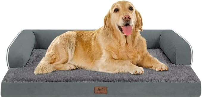 MEKIY Orthopedic XL Dog Bed with Bolster for Extra Large Size Dogs | Pillow Support for Neck Relief, Egg Crate Foam, Skin-Friendly Surface, Waterproof Liner, Anti-Slip Bottom, 42 x 30 Inch by Mekiy