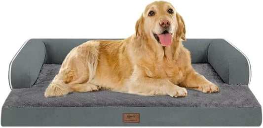 MEKIY Orthopedic XL Dog Bed with Bolster for Extra Large Size Dogs | Pillow Support for Neck Relief, Egg Crate Foam, Skin-Friendly Surface, Waterproof Liner, Anti-Slip Bottom, 42 x 30 Inch by Mekiy