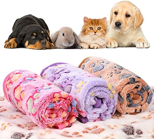 Tatuo 4 Pack Fleece Dog Blankets for Puppy Cats Multi-Size Sleep Mat for Pet Guinea Pig Soft Washable Warm Crate Bed Puppy Teething Toys Print Pattern Blanket Indoor(Mixed Color,30 x 20.5 Inch,Paw) - Image 5