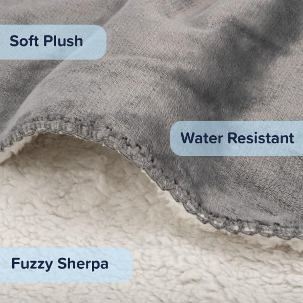 PETMAKER Waterproof Pet Blanket - 50x60-Inch Reversible Sherpa Fleece Throw Protects Couches, Cars, and Beds from Spills, Stains, and Fur (Gray) (Pack of 2) - Image 3
