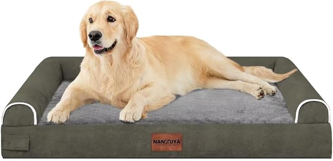 NANUYA Orthopedic Dog Bed for Large Dogs, 36 x 27 Inch, Dark Green | Egg crate foam for joint support, 3-sided bolster pet sofa, waterproof lining, washable cover, and non-skid base - Image 8
