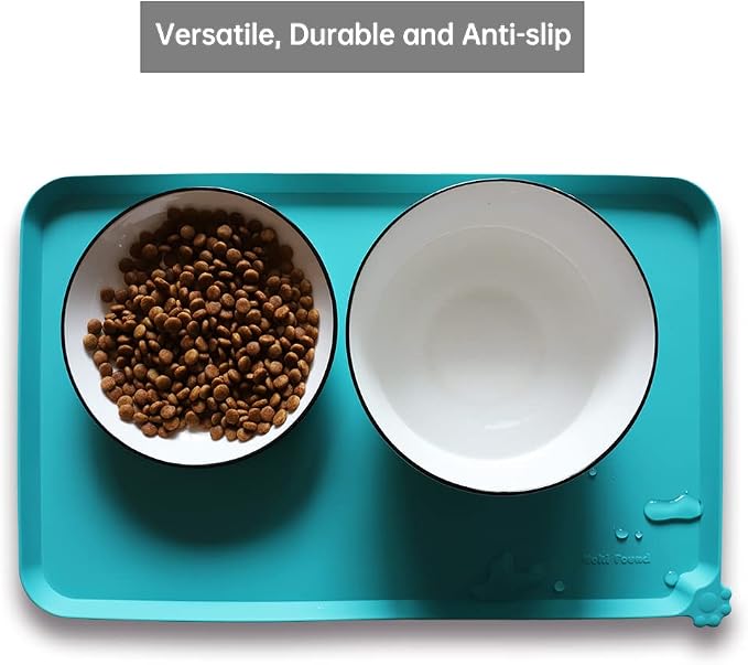 Hoki Found Silicone Non Slip Pet Feeding Mats - Dog Cat Bowl Placemats - Waterproof Food Mats for Floors - Teal - Image 4