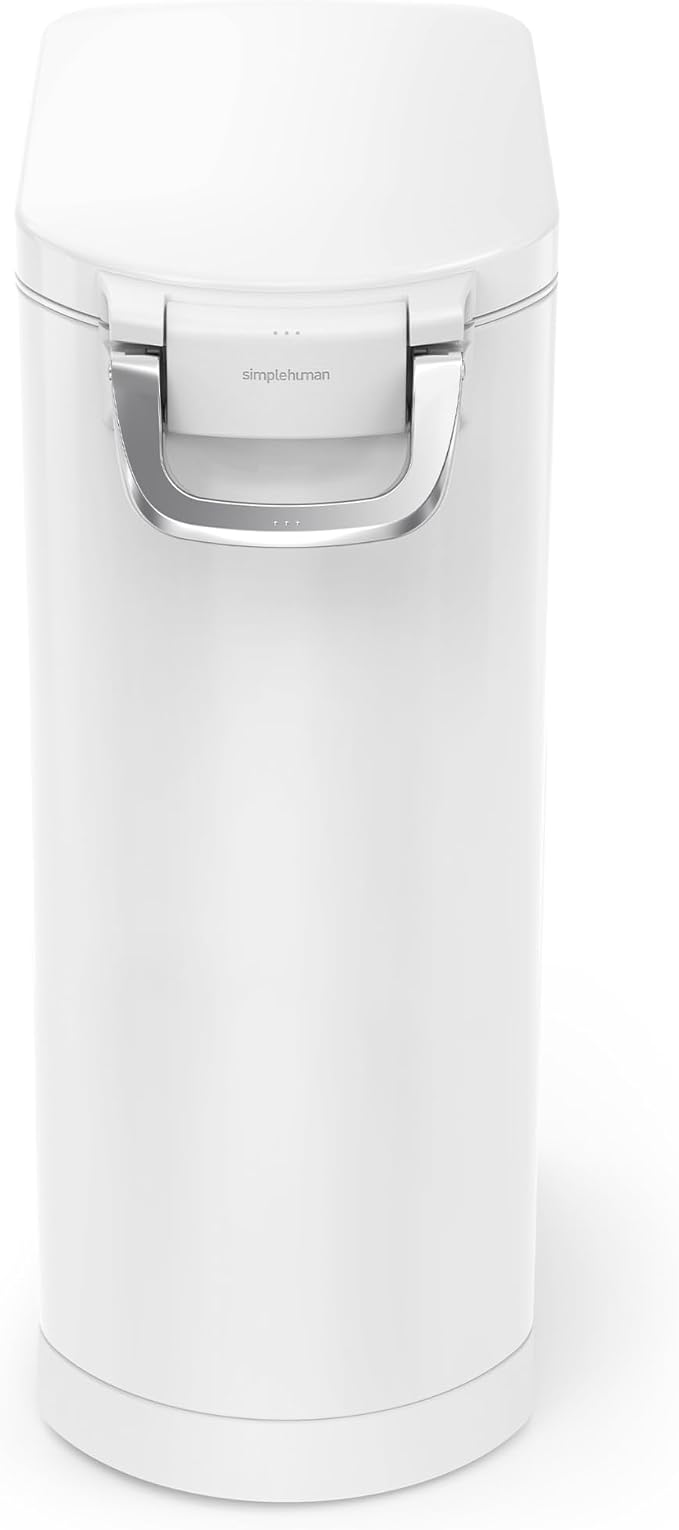 simplehuman X-Large Pet Food Storage Container, Holds 36-44 lb / 16-20 kg of Dry Dog Food, Cat Food, or Bird Seed, Airtight Lock-Tight Lid with Magnetic Scoop, BPA-Free, White Steel - Image 3