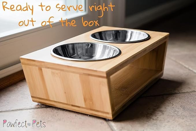 4" Tall Elevated Dog Bowls for Small Dogs, Food and Water Bowl Set by Pawfect Pets (Natural Bamboo) - Image 5