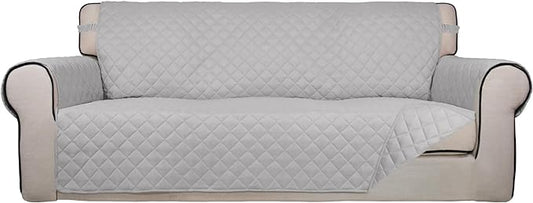 PureFit Reversible Quilted Couch Covers for Dogs Oversized Sofa Cover 78” | Light Gray/Light Gray, Water Resistant Couch Protector, Washable Pet Couch Cover with Non Slip and Elastic Straps For Kids by PureFit
