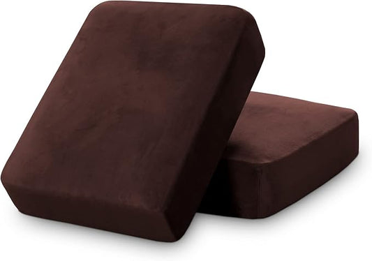 PrinceDeco Brown Furniture Cover, 2 Pcs Velvet Stretch Sofa Cushion Covers for Individual Cushions, Pet Friendly, Stay in Place, Machine Washable by PrinceDeco
