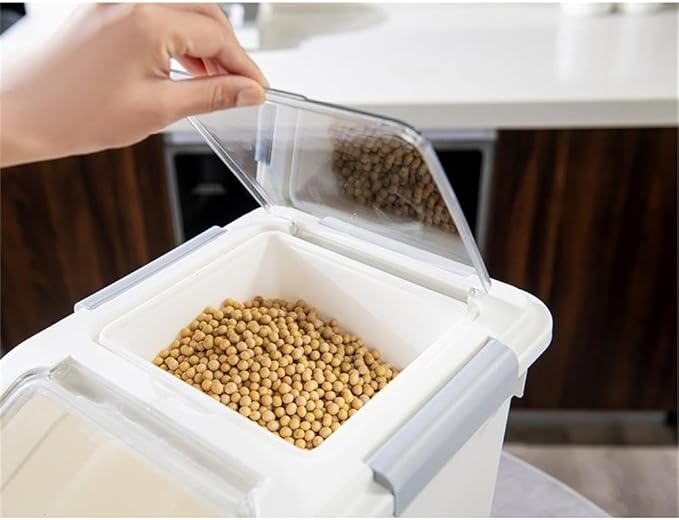 HANAMYA 15 Liter / 15 lbs Pet Food Storage Container with Measuring Cup, BPA free, For Dog Food | Cat Food | Rice | Grain | Flour, White & Gray, 2 counts - Image 5