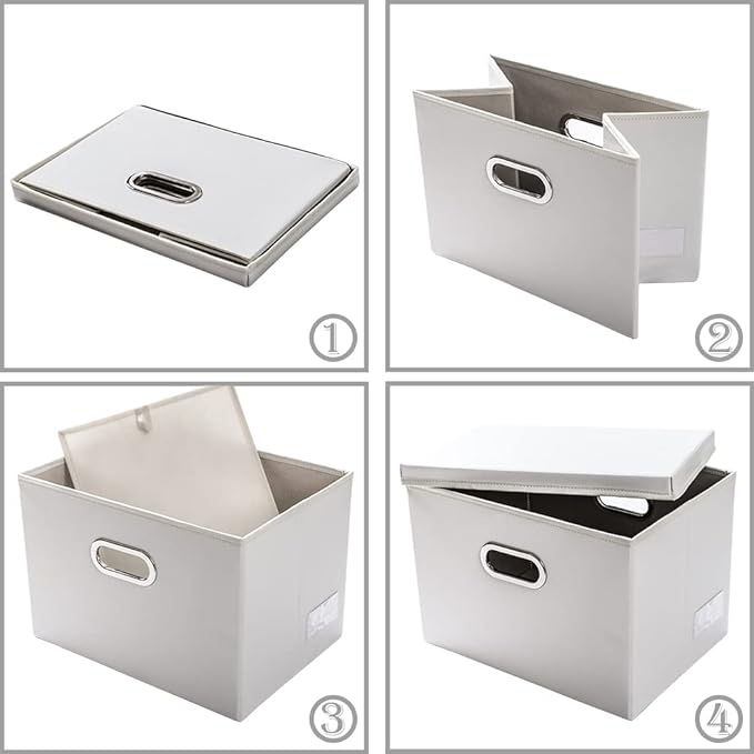 PRANDOM Large Stackable Storage Bins with Lids [3-Pack] Leather Fabric Foldable Storage Boxes Organizer Containers Baskets Cube with Cover for Bedroom Closet Office Nursery White (17.7x11.8x11.8) - Image 5