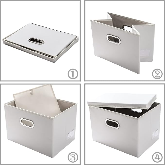 PRANDOM Large Stackable Storage Bins with Lids [3-Pack] Leather Fabric Foldable Storage Boxes Organizer Containers Baskets Cube with Cover for Bedroom Closet Office Nursery White (17.7x11.8x11.8) - Image 5