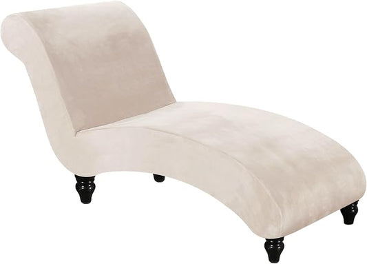 FantasDecor Chaise Lounge Velvet Luxury Covers for Living Room Indoor Stretch Slipcover for Chaise Lounge Ultra Soft Machine Washable, Ivory by FantasDecor
