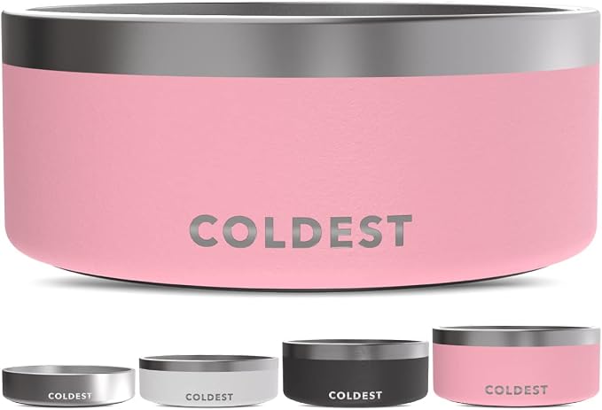 Coldest Dog Bowl - Anti Rust Metal, Non Slip, 3 Layers Insulated Stainless Steel Dog Bowls - Spill Proof & Heavy Duty - Water Bowl for Dogs, Cats & Pets, Dish Washer Safe (100 oz, Cotton Candy Pink) by Coldest