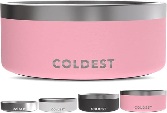 Coldest Dog Bowl - Anti Rust Metal, Non Slip, 3 Layers Insulated Stainless Steel Dog Bowls - Spill Proof & Heavy Duty - Water Bowl for Dogs, Cats & Pets, Dish Washer Safe (100 oz, Cotton Candy Pink) by Coldest