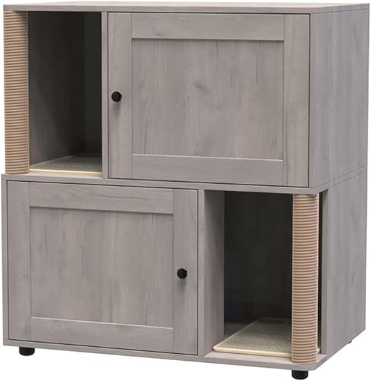 Garvee Cat Litter Box Enclosure for 2 Cats, Double Hidden Litter Box Furniture Cabinet with 2 Scratch Mat and Scratch Post, Modern Farmhouse Wooden Enclosed Cat Washroom, End Side Table by Garvee